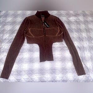 PrettyLittleThing Brown Ribbed Crop Top